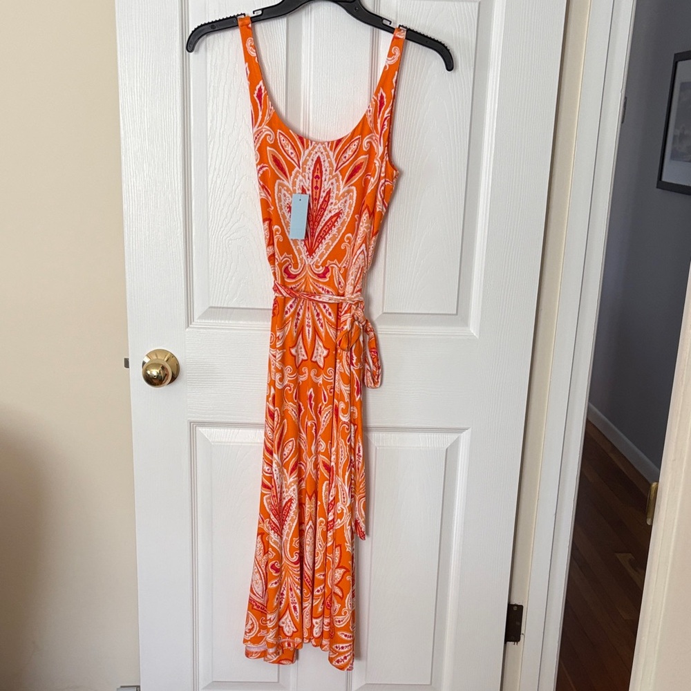 LOFT Orange Paisley Tie-Waist Maxi Dress
